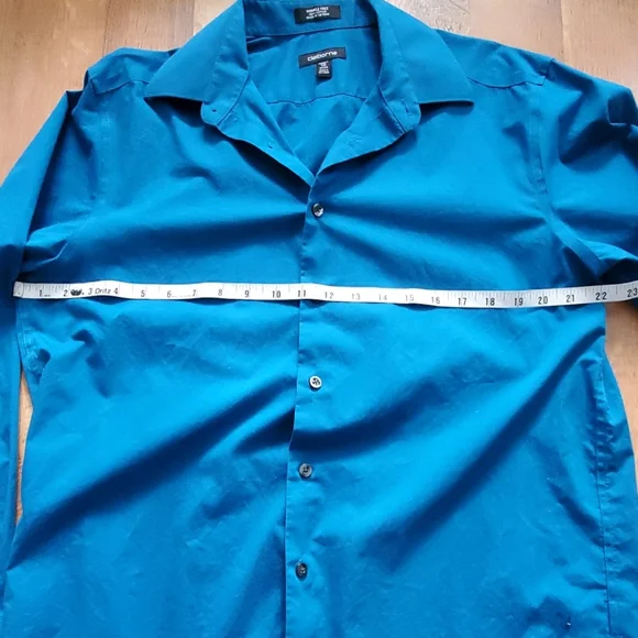 Claiborne Mens Solid Teal Long Sleeve Buttondown Shirt Size Neck 16 - Picture 4 of 6
